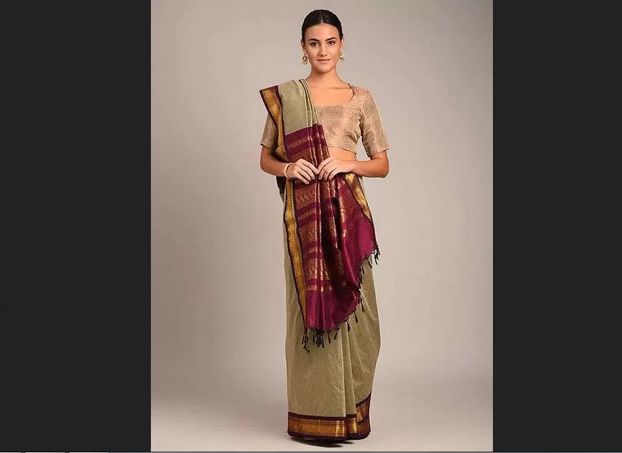 Buy Authentic Brown Handwoven Cotton Saree