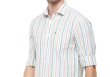 Buy Green Striped Mens Linen Shirt Online