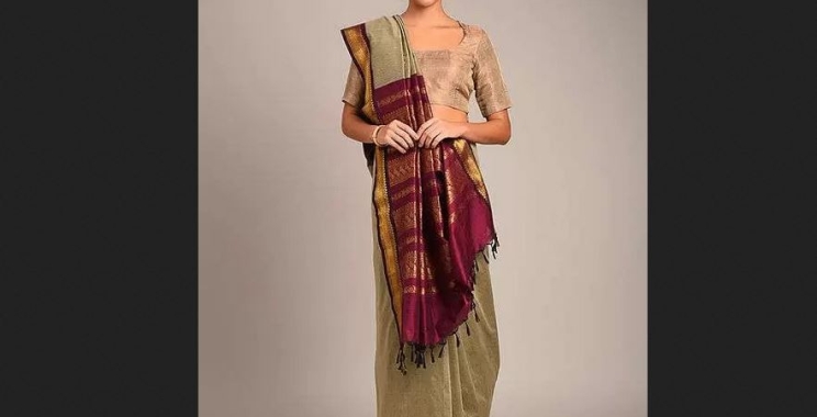 Buy Authentic Brown Handwoven Cotton Saree